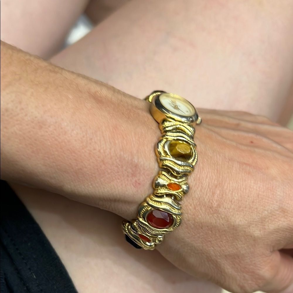 Gold and Red Statement Bracelet with Modern Design